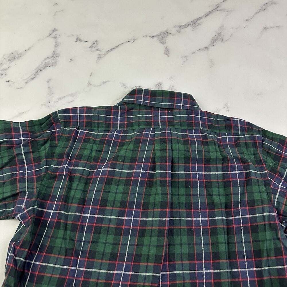 Lands End Mens Vintage 90s Plaid Shirt Size L Blue Green Wool Cotton Blend - Picture 9 of 12